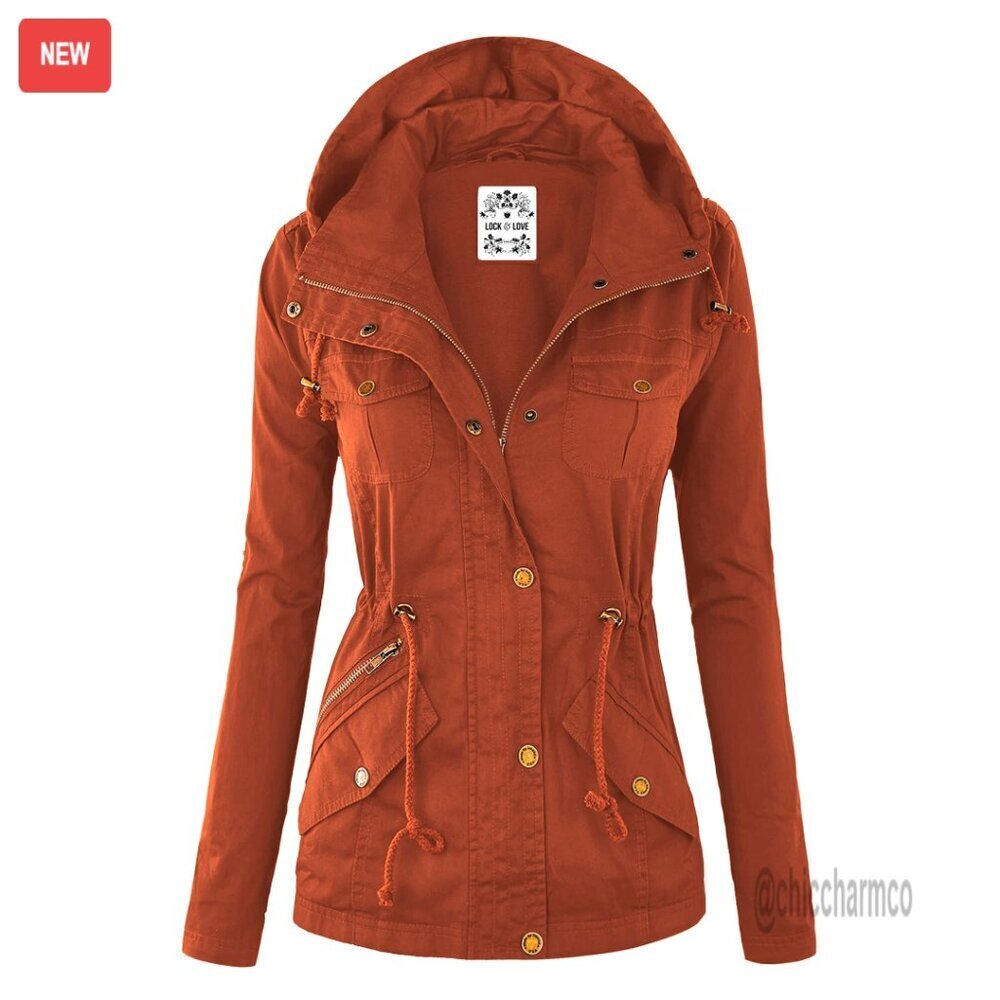 Lightweight Detachable Hood Anorak Jacket, Military Utility Style, Adjustable